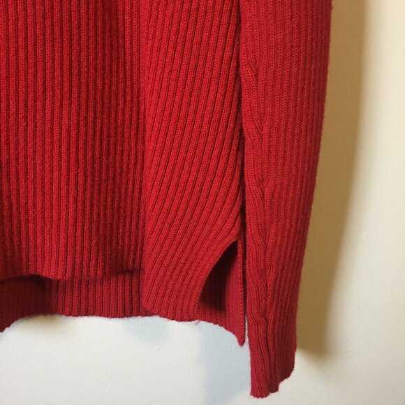 Vintage 80s Cherry Red Cable Knit Beaded Ribbed Sleeve Sweater - Picture 7 of 16
